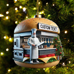 Maxcorners Custom Name Hamburger Shop Ornament, Hot Dog Santa Christmas Gift 2D Flat LM2111