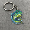 Maxcorners Mahi-mahi Fishing Colorful Neon Water Splash Art Personalized Name Keychain