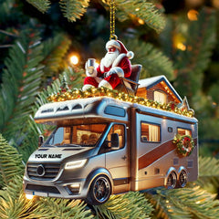 Maxcorners Custom Name Santa Truck Ornament, Santa Christmas Gift 2D Flat LM2111