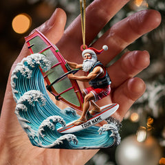 Maxcorners Surfing Santa Christmas Ornament, Personalized Ornament 2D Flat LM2211