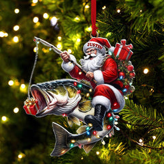 Maxcorners Custom Name Fishing Santa Ornament, Christmas Gift 2D Flat LM2211