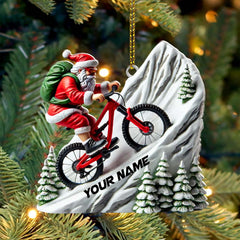 Maxcorners Custom Name Santa Mountain Bike Ornament, Santa Christmas Gift 2D Flat LM2111