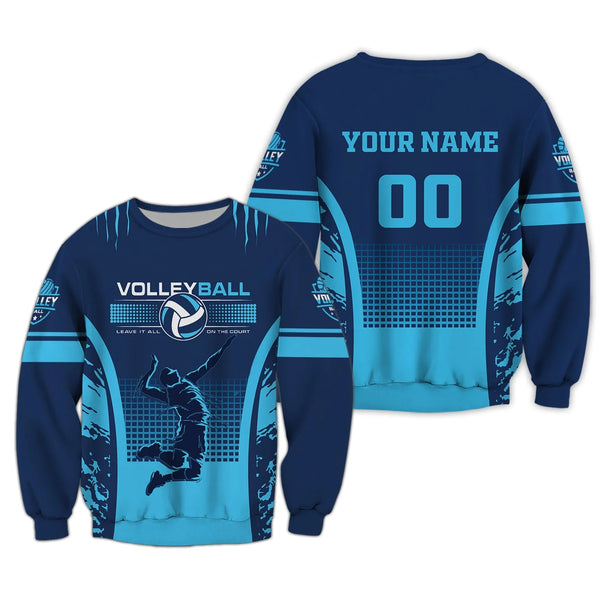 Maxcorners Volleyball Blue Light Personalized Name And Number 3D Unisex Shirt