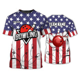 Maxcorners Bowling & Pins USA Flag Customized Name And Team Name 3D Polo Shirt