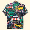 Maxcorners Custom Muscle Car Photo Tropical Plants And Hibiscus Flowers Pattern Hawaiian Shirt