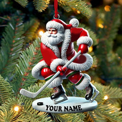 Maxcorners Custom Name Hockey Santa Ornament, Hockey Lover Christmas Gift 2D Flat LM2211
