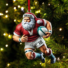Maxcorners Custom Name Rugby Football Santa Ornament, Rugby Football Lover Christmas Gift 2D Flat LM2211