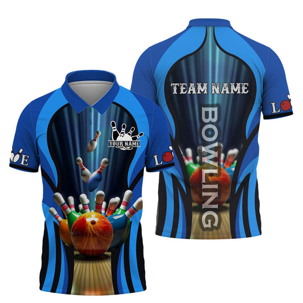 MaxCorners Bowling And Pins Rainbow ball Customized Name, Team Name 3D Darts Polo Shirt For Men