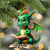 Maxcorners Custom Name Dragon Reading Books Ornament, Christmas Gift for Book Lover 2D Flat LM2211
