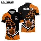 MaxCorners Bowling And Pins Fire Wolf  Customized Name 3D Polo Shirt For Men