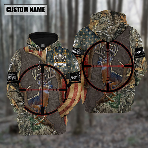 Maxcorners Custom Name Hunting Deer Gray Camo Shirt 3D All Over Printed Clothes