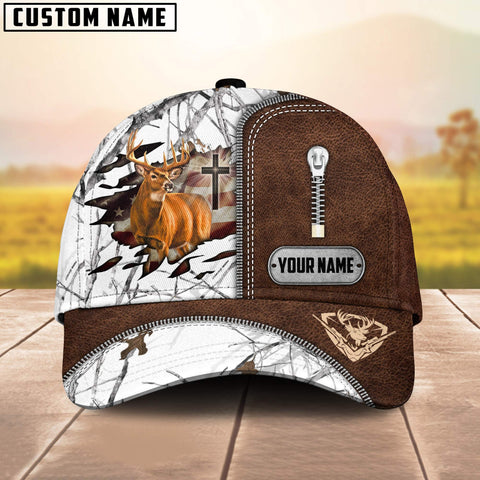 Maxcorners Cross America Hunting Deer Zipper Leather Pattern Personalized Hats 3D Multicolored