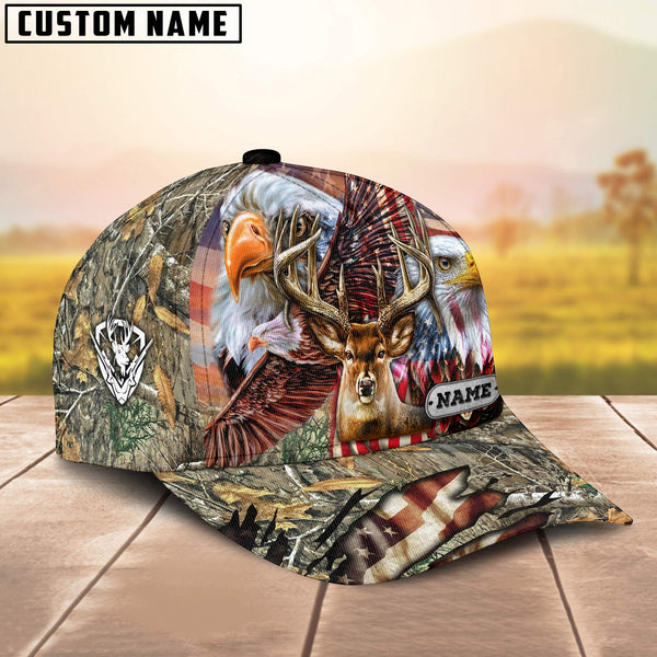 Maxcorners Premium Hunting Deer US Flag Eagle Personalized Hats 3D Multicolored