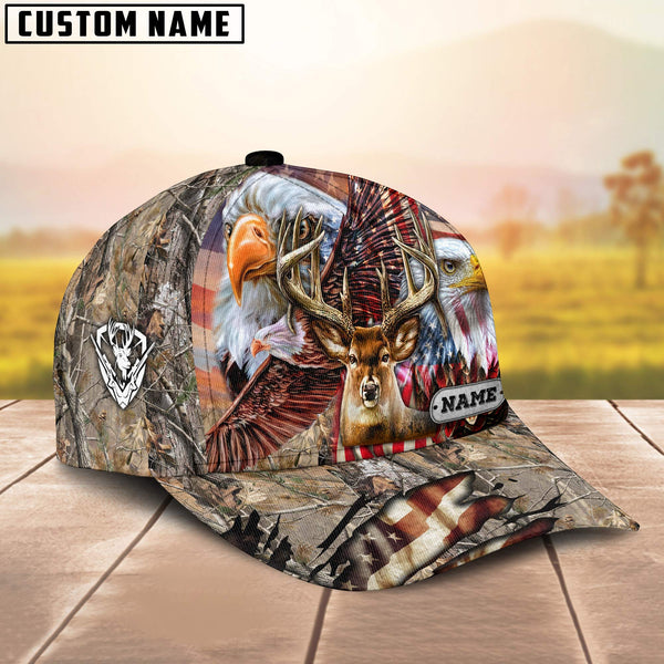 Maxcorners Premium Hunting Deer US Flag Eagle Personalized Hats 3D Multicolored