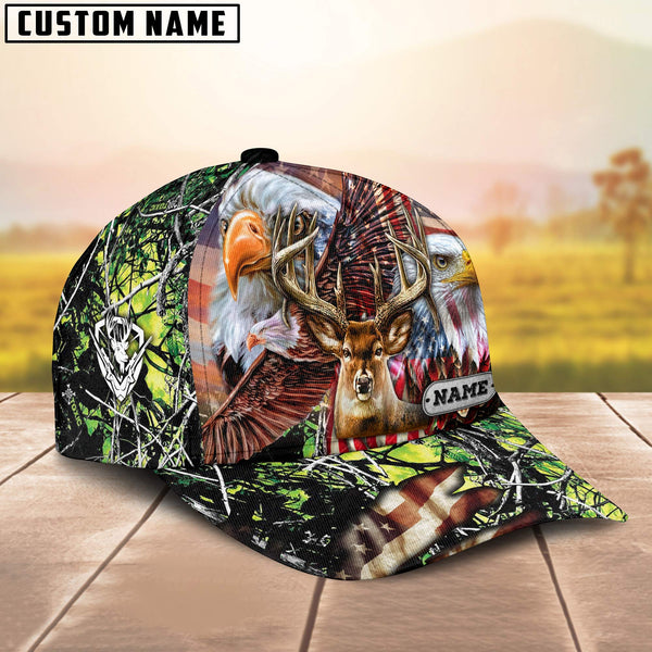 Maxcorners Premium Hunting Deer US Flag Eagle Personalized Hats 3D Multicolored