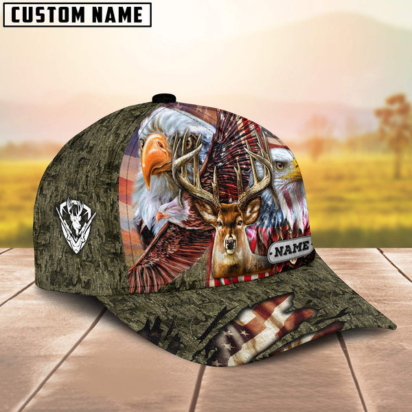 Maxcorners Premium Hunting Deer US Flag Eagle Personalized Hats 3D Multicolored