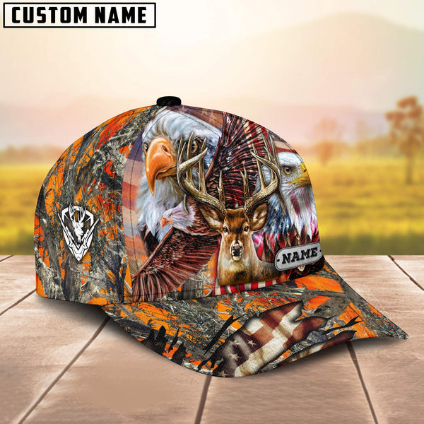 Maxcorners Premium Hunting Deer US Flag Eagle Personalized Hats 3D Multicolored