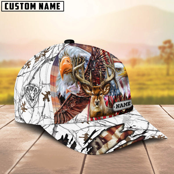 Maxcorners Premium Hunting Deer US Flag Eagle Personalized Hats 3D Multicolored