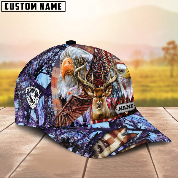 Maxcorners Premium Hunting Deer US Flag Eagle Personalized Hats 3D Multicolored