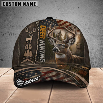 Maxcorners Deer Hunting American Flag Personalized 3D Cap