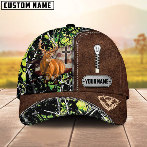 Maxcorners Cross America Hunting Deer Zipper Leather Pattern Personalized Hats 3D Multicolored