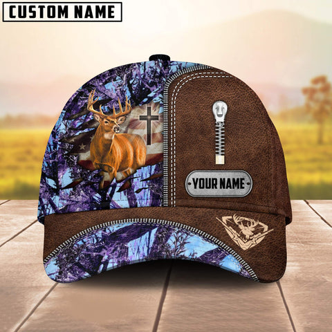 Maxcorners Cross America Hunting Deer Zipper Leather Pattern Personalized Hats 3D Multicolored