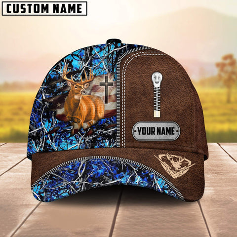 Maxcorners Cross America Hunting Deer Zipper Leather Pattern Personalized Hats 3D Multicolored