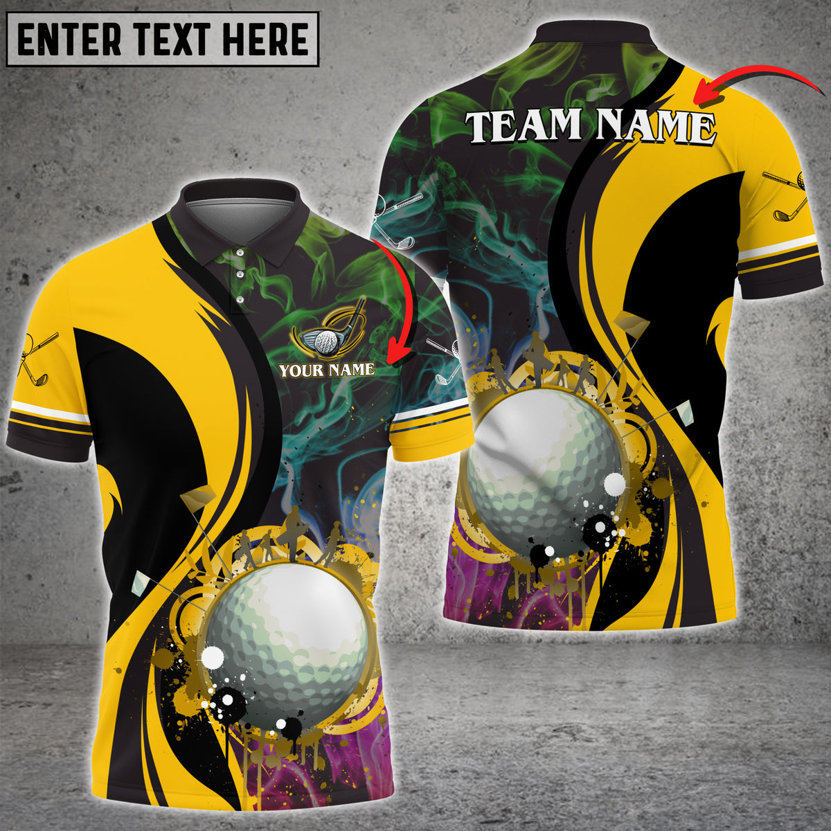 Max Corner Smoke Pattern Yellow Colorful Golf Ball Water Flow Customized 3D Polo shirt