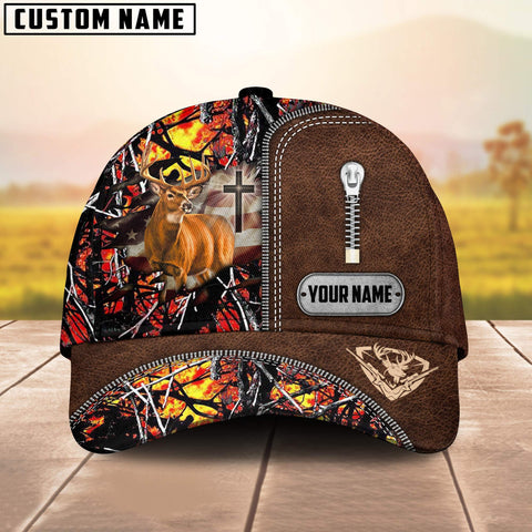 Maxcorners Cross America Hunting Deer Zipper Leather Pattern Personalized Hats 3D Multicolored