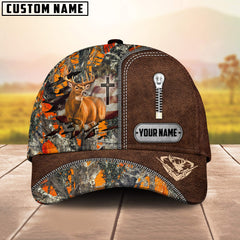 Maxcorners Cross America Hunting Deer Zipper Leather Pattern Personalized Hats 3D Multicolored