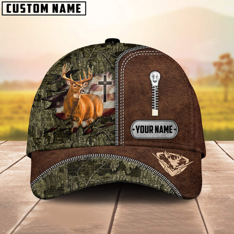 Maxcorners Cross America Hunting Deer Zipper Leather Pattern Personalized Hats 3D Multicolored