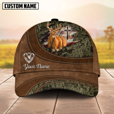 Maxcorners Cross America Hunting Deer Personalized Hats 3D Multicolored