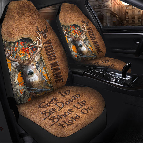 Maxcorners Personalized Name Deer Hunting Leather Pattern Car Seat Covers