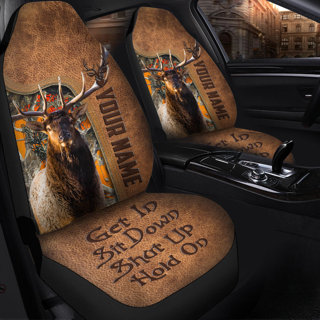 Maxcorners Personalized Name Elk Hunting Leather Pattern Car Seat Covers