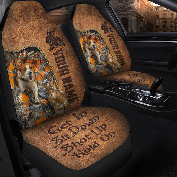 Maxcorners Personalized Name Rabbit Hunting Leather Pattern Car Seat Covers