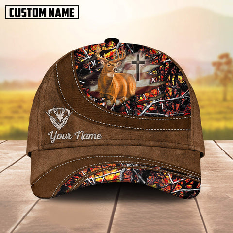 Maxcorners Cross America Hunting Deer Personalized Hats 3D Multicolored