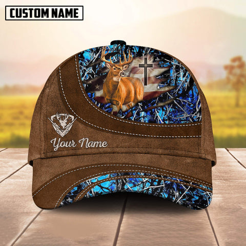 Maxcorners Cross America Hunting Deer Personalized Hats 3D Multicolored