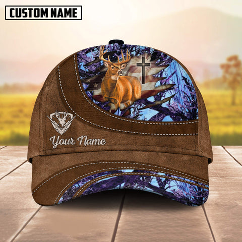 Maxcorners Cross America Hunting Deer Personalized Hats 3D Multicolored