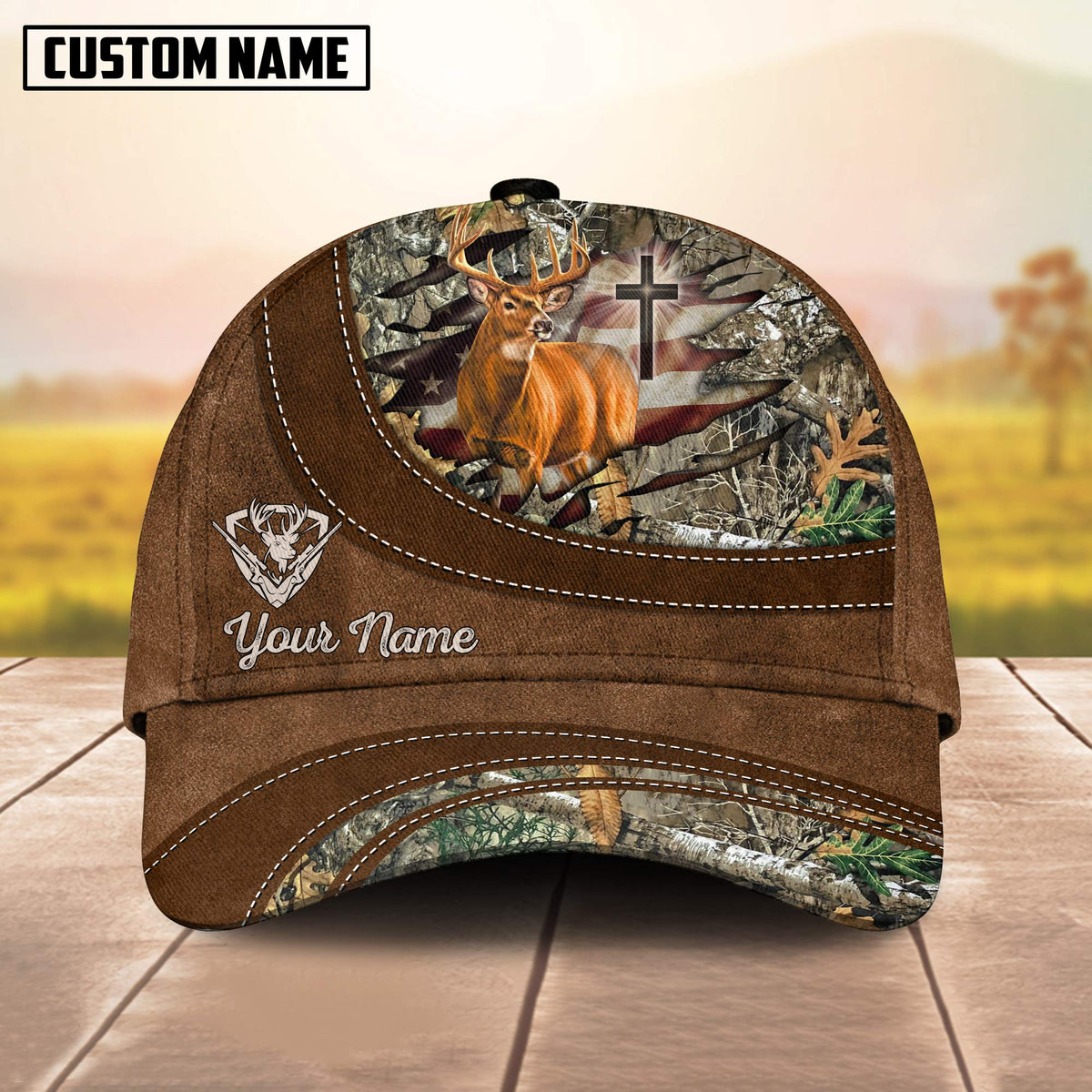 Maxcorners Cross America Hunting Deer Personalized Hats 3D Multicolored