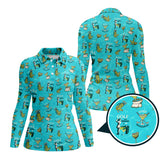 Maxcorners Golf And Margarita Pattern Shirts, Funny Cocktail Golf Polos For Women, Ladies Golf Shirt