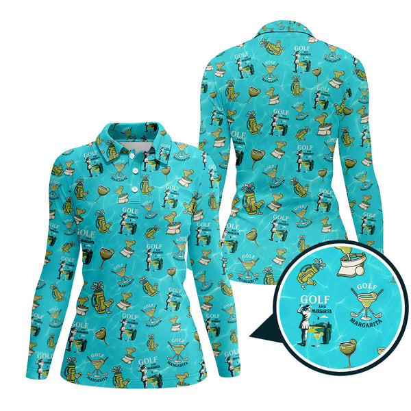 Maxcorners Golf And Margarita Pattern Shirts, Funny Cocktail Golf Polos For Women, Ladies Golf Shirt