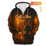 Maxcorners Halloween Golf Shirt, Golf and Beer That's Why I'm Here Shirt Withc Custom Name, Men Golf Gift, Crazy Golf Shirt For Golfer
