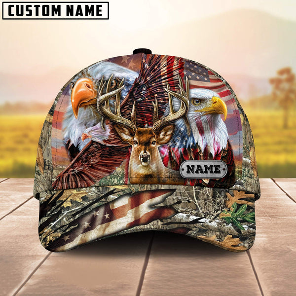 Maxcorners Premium Hunting Deer US Flag Eagle Personalized Hats 3D Multicolored