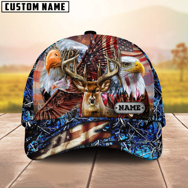 Maxcorners Premium Hunting Deer US Flag Eagle Personalized Hats 3D Multicolored