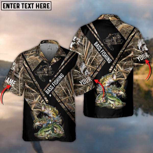 Maxcorners Bass Fishing Camo Personalized  All Over Print 3D Hawaiian Shirt