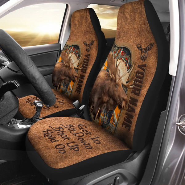 Maxcorners Personalized Name Moose Hunting Leather Pattern Car Seat Covers