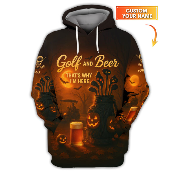Maxcorners Halloween Golf Shirt, Golf and Beer That's Why I'm Here Shirt Withc Custom Name, Men Golf Gift, Crazy Golf Shirt For Golfer