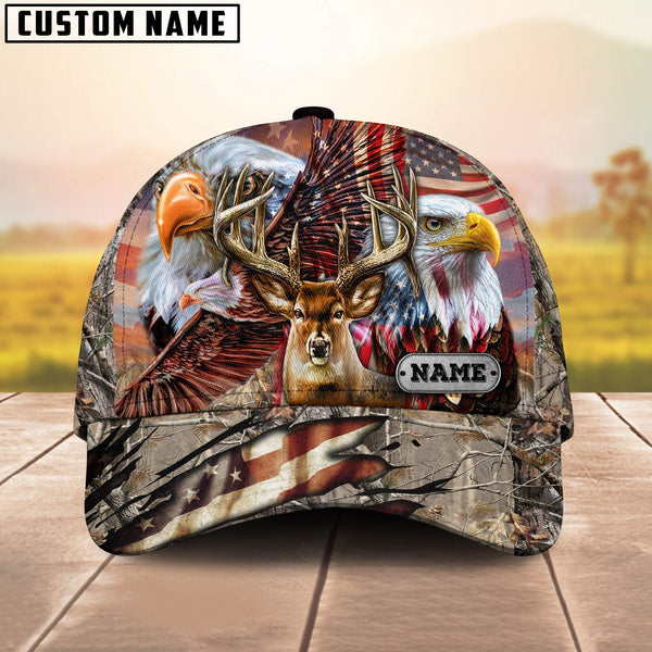 Maxcorners Premium Hunting Deer US Flag Eagle Personalized Hats 3D Multicolored