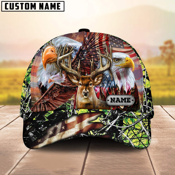 Maxcorners Premium Hunting Deer US Flag Eagle Personalized Hats 3D Multicolored