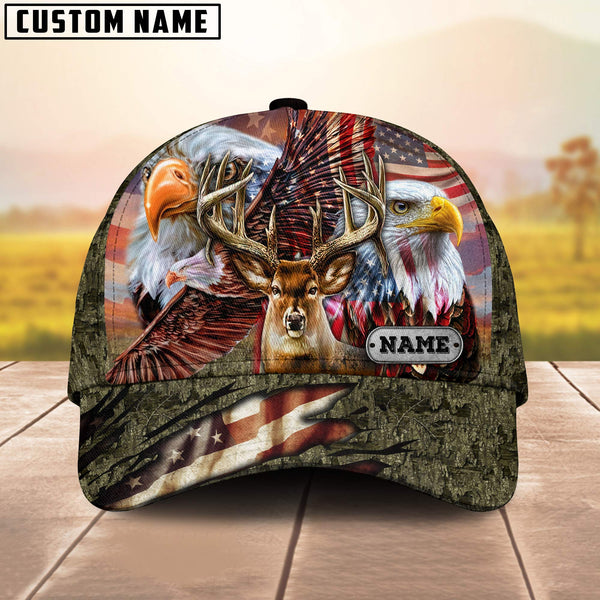 Maxcorners Premium Hunting Deer US Flag Eagle Personalized Hats 3D Multicolored